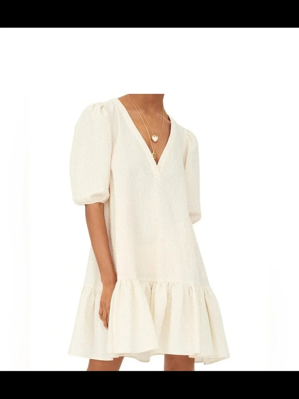 New With Tag Maje Cream V-Neck Puff Sleeve Tiered Dress